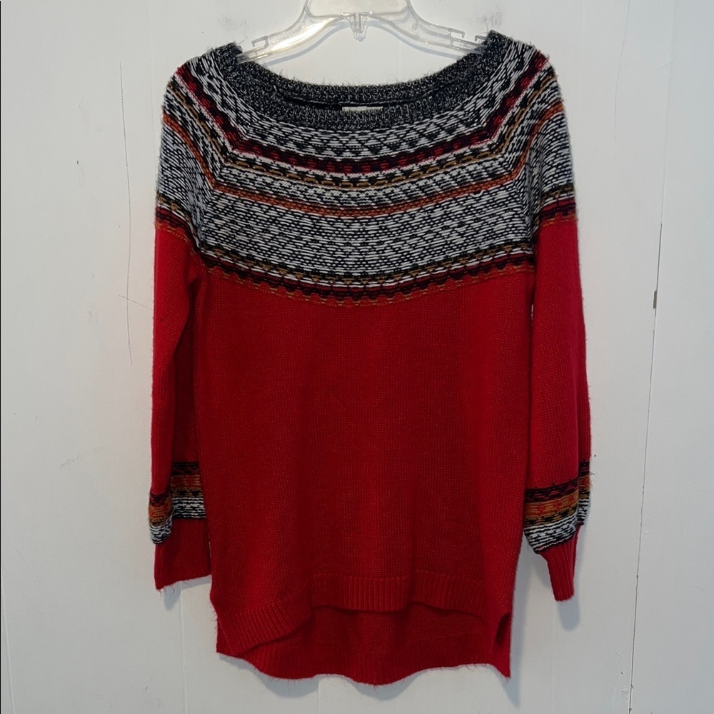 Maurices Fair Isle Pullover Red and Black Knit Women's Sweater Size S 0317264